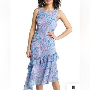 NWT Sam Edelman Paisley Asymmetric Ruffle Dress